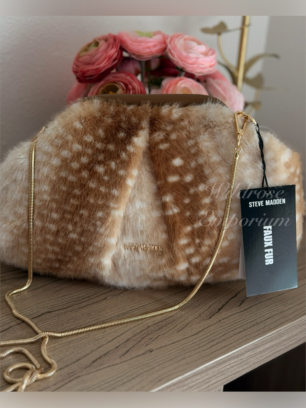 Steve Madden luxury Faux Fur deer dawn animal print crossbody good chain
